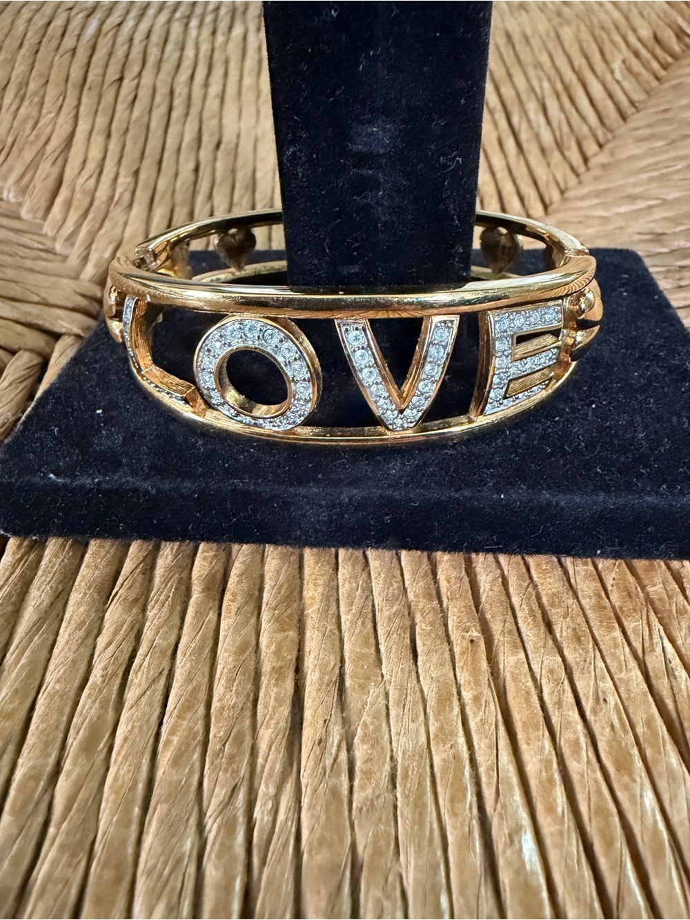 Swarovski Gold-Tone LOVE Crystal  Bangle Bracelet Like New